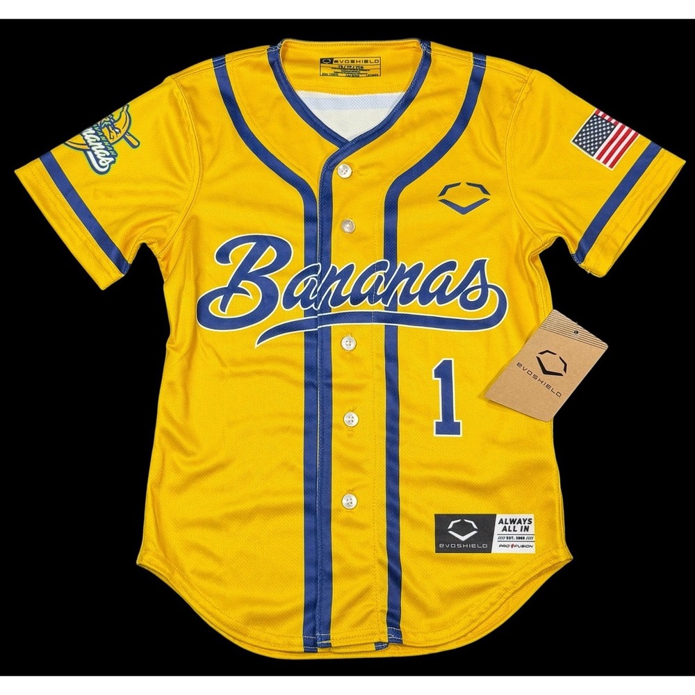 Savannah Bananas Evoshield Youth Kids Yellow Baseball Jersey Size Small NWT